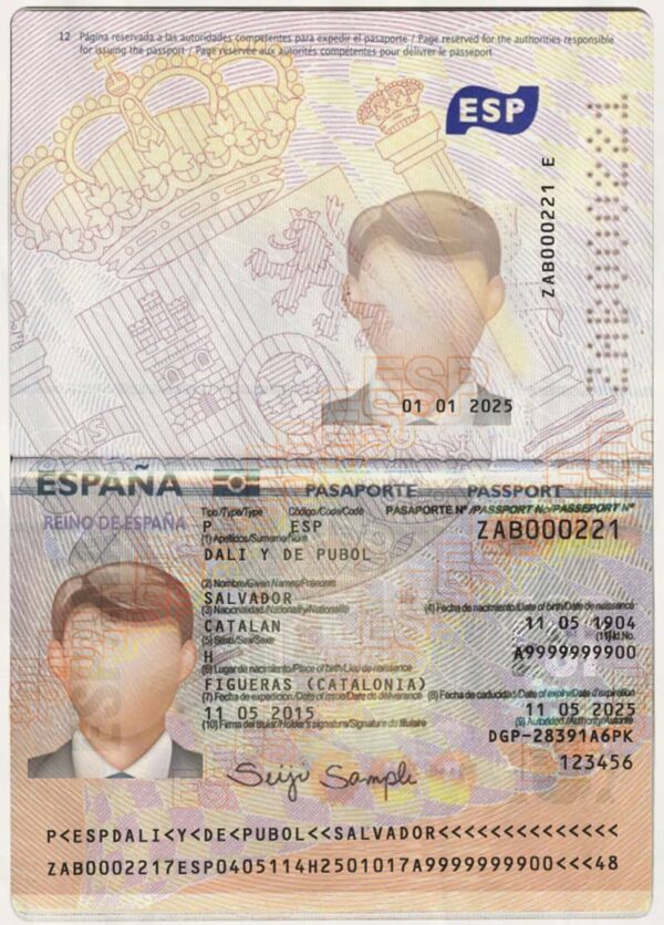 Editable Spain Passport Template