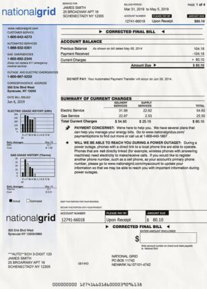 Editable New York Utility Bill Template