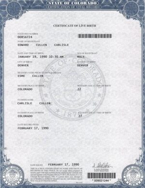 USA Colorado Birth Certificate Template