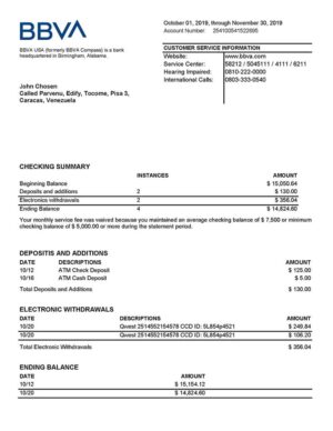 Editable USA BBVA Bank Statement Template